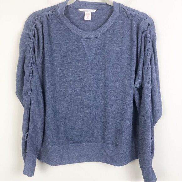 VICTORIA’S SECRET | Navy Blue Loungewear Sweatshirt Lace Up Sleeves Women’s M - Picture 1 of 8